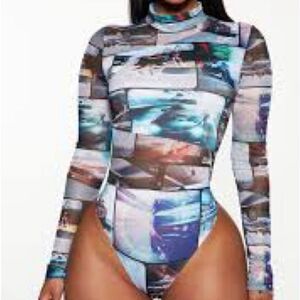 4/$25 Fashion Nova built for speed bodysuit size 1X streetwear edgy club wear